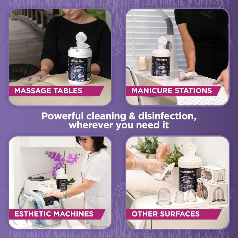 Prevention All Purpose Disinfectant Wipes – Canister of Cleaning Wipes for Salons, Spas, Wellness Centers and Yoga Studios – Hospital Grade Surface Sanitizing – 160 Count - Image 3